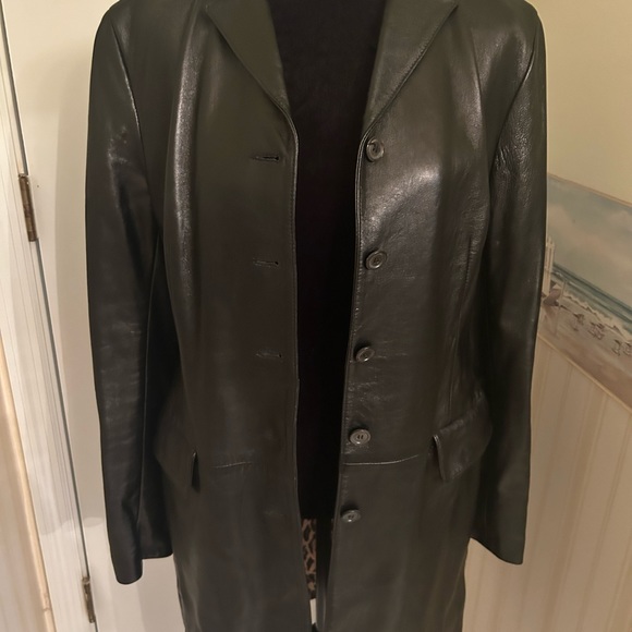 DOLCE & GABBANA VINTAGE Black Leather Coat 44 AUTHENTIC EXCELLENT CONDITION - Picture 4 of 8